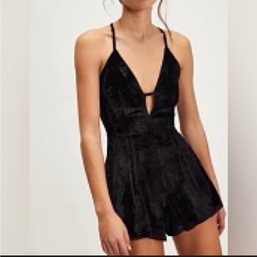 Free People Black Velvet Strappy Romper